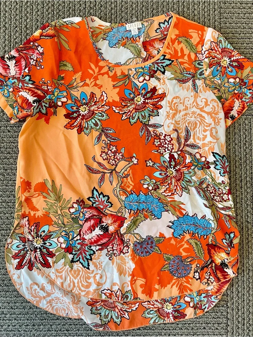 Spense Orange Floral Short Sleeve Scoop Neck Blouse - Picture 1 of 3